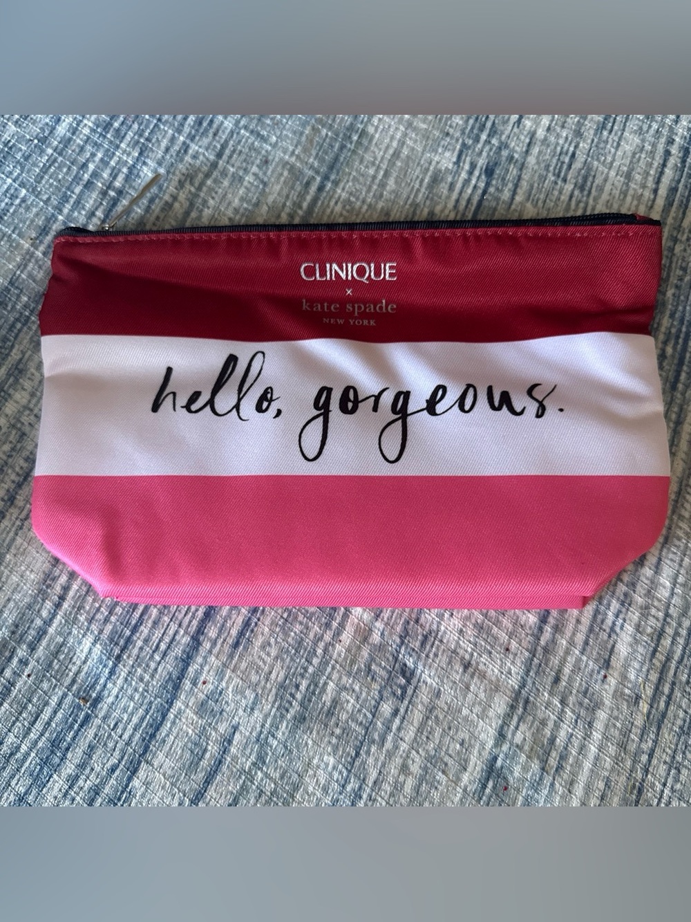 Clinique x Kate Spade - Striped Cosmetic Pouch - "Hello, Gorgeous."